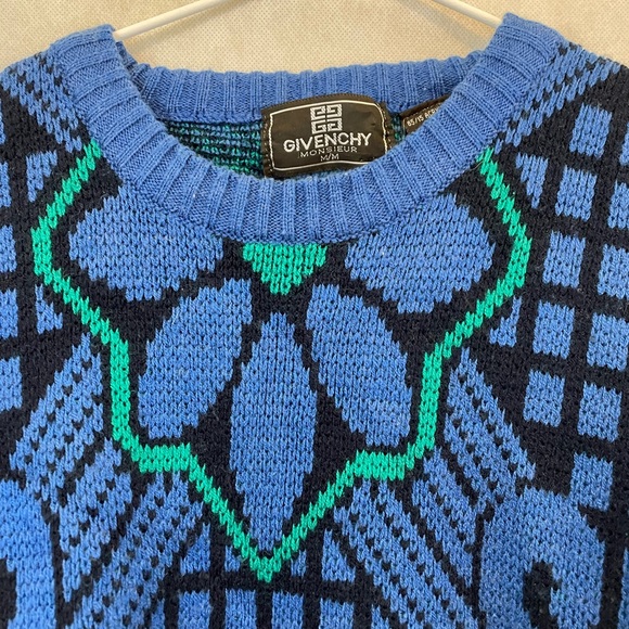 VINTAGE GIVENCHY | Givenchy Monsieur funky patterned knit crew neck sweater RARE - Picture 7 of 12